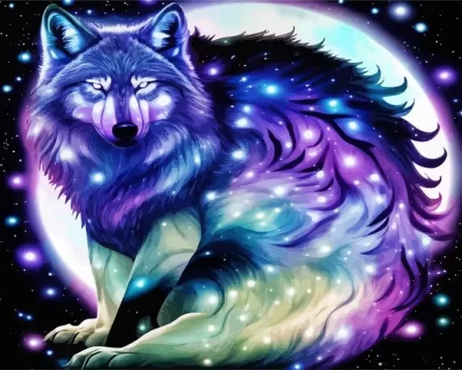 Galaxy Blue And Purple Wolf Diamond Painting