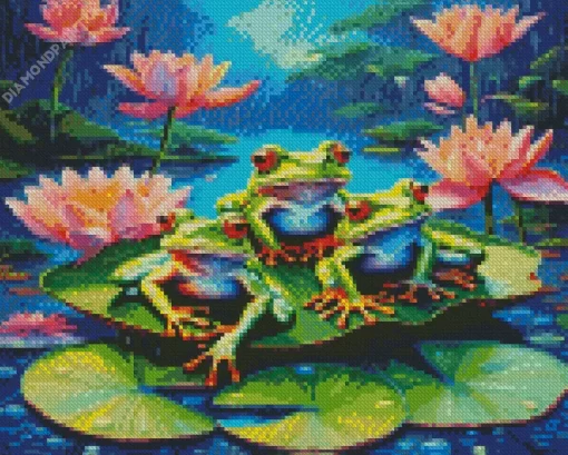 Green Frog Family Diamond Painting