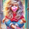 Little Girl Blowing Bubble Gum Diamond Painting