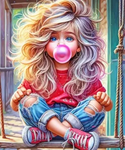 Little Girl Blowing Bubble Gum Diamond Painting