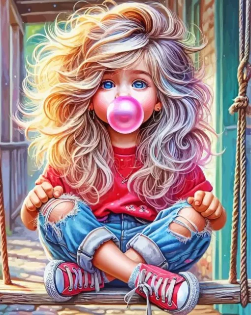 Little Girl Blowing Bubble Gum Diamond Painting