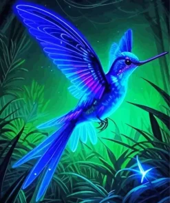 Neon Blue Hummingbird Diamond Painting