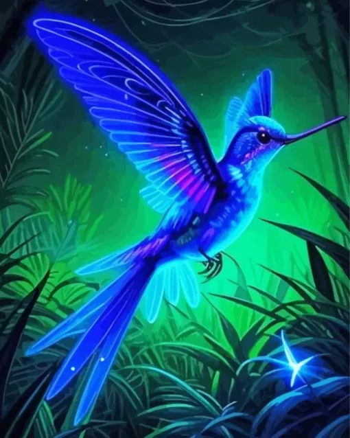 Neon Blue Hummingbird Diamond Painting