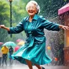 Asian Grandma Dancing In The Rain Diamond Painting