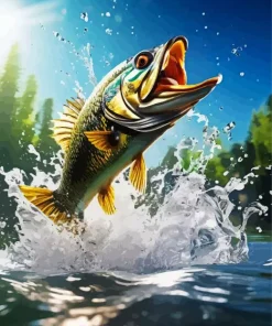 Bass Jumping Out Of Water Diamond Painting