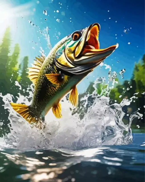 Bass Jumping Out Of Water Diamond Painting