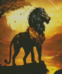 Black And Gold Lion Diamond Painting