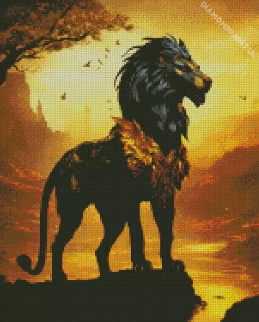 Black And Gold Lion Diamond Painting