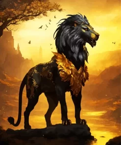 Black And Gold Lion Diamond Painting