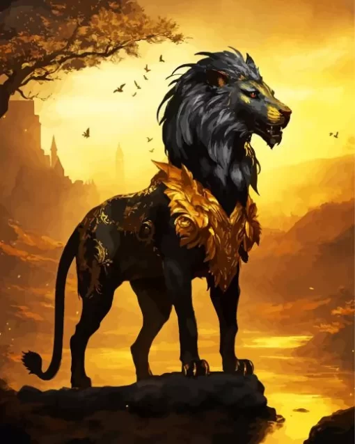 Black And Gold Lion Diamond Painting