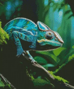 Blue And Green Chameleon Diamond Painting