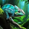 Blue And Green Chameleon Diamond Painting