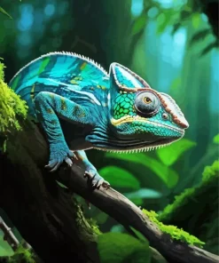 Blue And Green Chameleon Diamond Painting