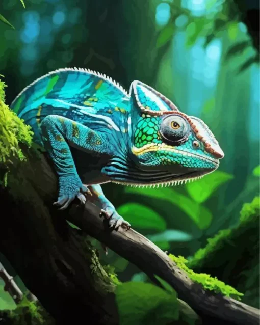 Blue And Green Chameleon Diamond Painting