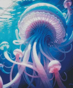 Blue And Pink Jellyfish Underwater Diamond Painting