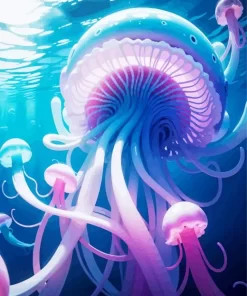 Blue And Pink Jellyfish Underwater Diamond Painting