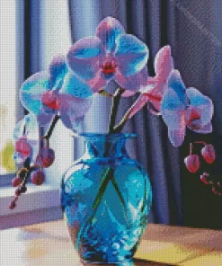 Blue And Pink Orchid In Glass Vase Diamond Painting