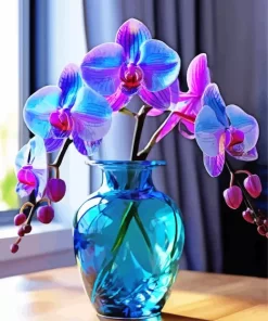 Blue And Pink Orchid In Glass Vase Diamond Painting