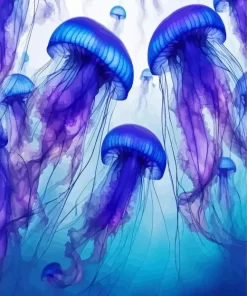 Blue And Purple Jellyfish Underwater Diamond Painting