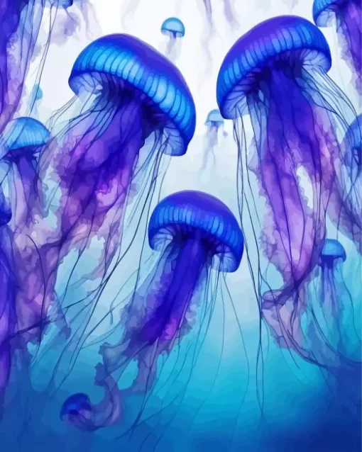 Blue And Purple Jellyfish Underwater Diamond Painting