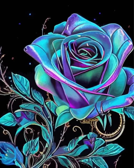 Blue And Purple Rose Diamond Painting