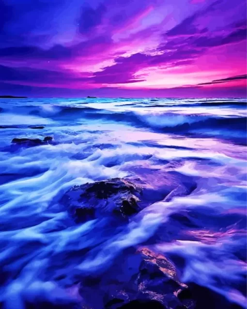 Blue And Purple Sunset Seascape Diamond Painting