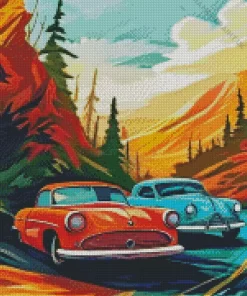 Blue And Red Cars Art Diamond Painting