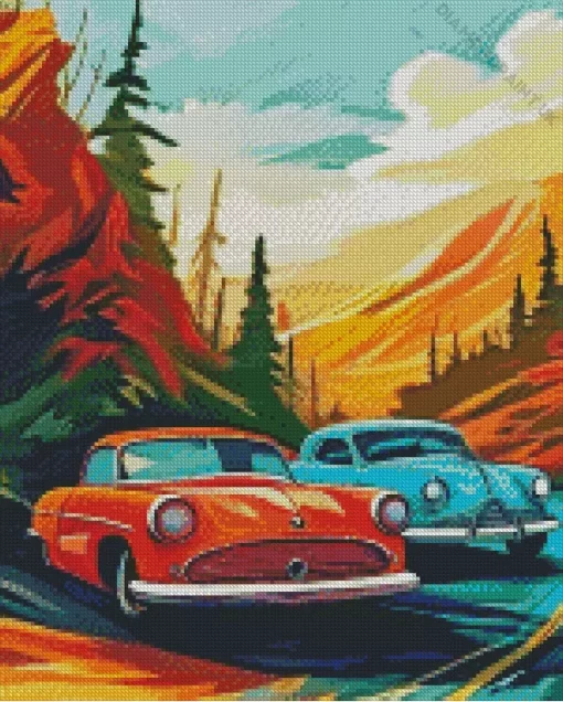 Blue And Red Cars Art Diamond Painting