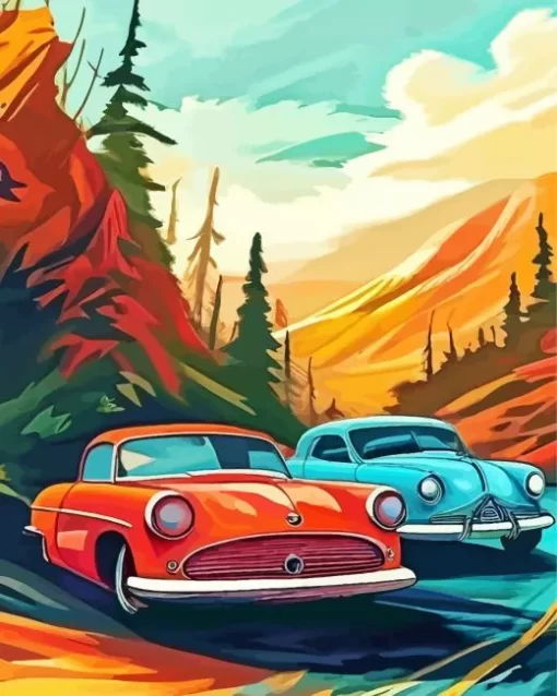 Blue And Red Cars Art Diamond Painting