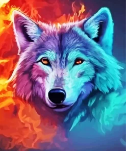 Blue And Red Fire Wolf Diamond Painting