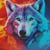 Blue And Red Fire Wolf Diamond Painting