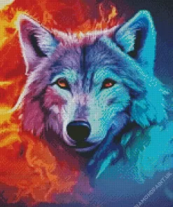 Blue And Red Fire Wolf Diamond Painting