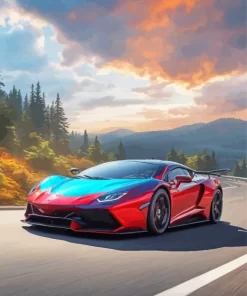 Blue And Red Lamborghini Diamond Painting