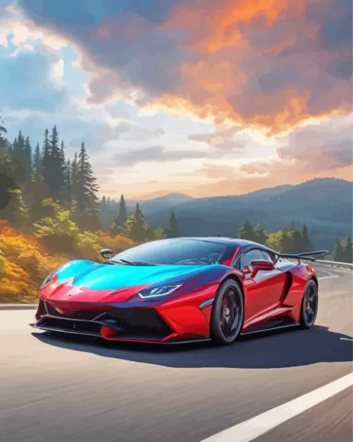 Blue And Red Lamborghini Diamond Painting