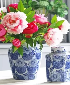 Blue And White Flower Vases Diamond Painting