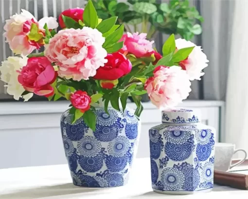 Blue And White Flower Vases Diamond Painting