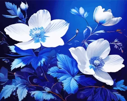 Blue And White Flowers Diamond Painting