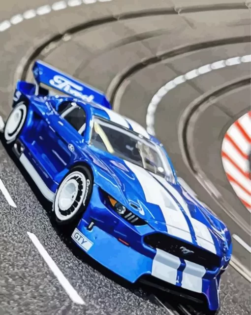 Blue And White Mustang Race Car Diamond Painting