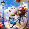 Blue Bike And Flowers Diamond Painting