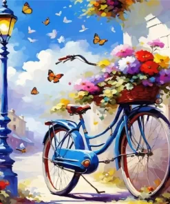 Blue Bike And Flowers Diamond Painting