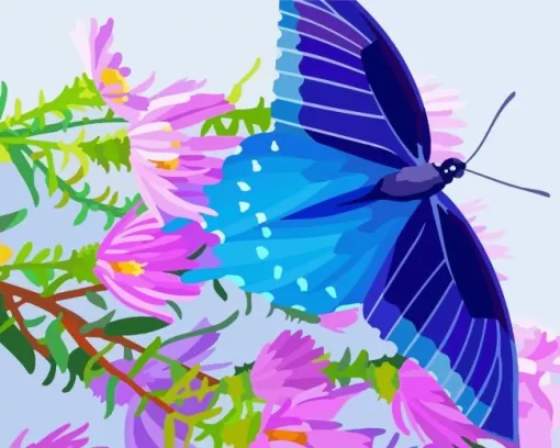 Blue Butterfly And Flower Diamond Painting