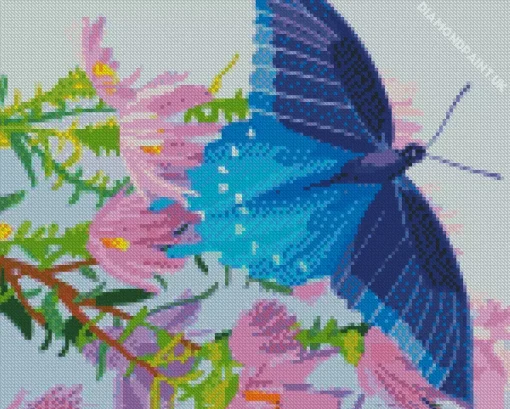 Blue Butterfly And Flower Diamond Painting