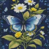 Blue Butterfly And Flowers Diamond Painting