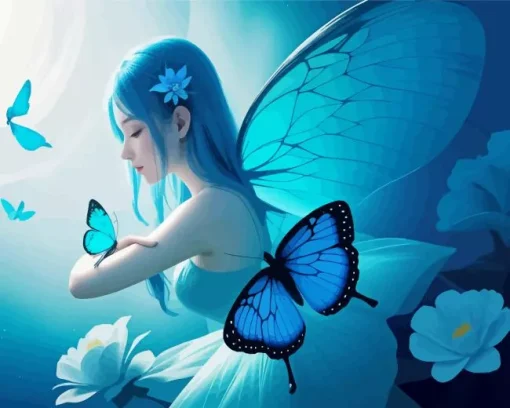 Blue Butterfly Girl Diamond Painting