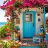 Blue Door Flowers Diamond Painting