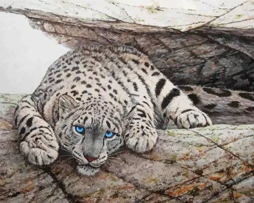 Blue Eyed Snow Leopard Diamond Painting