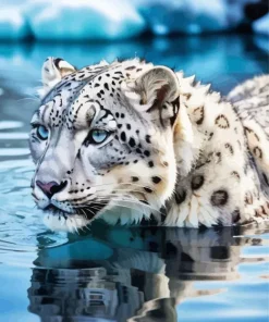 Blue Eyed Snow Leopard In Water Diamond Painting