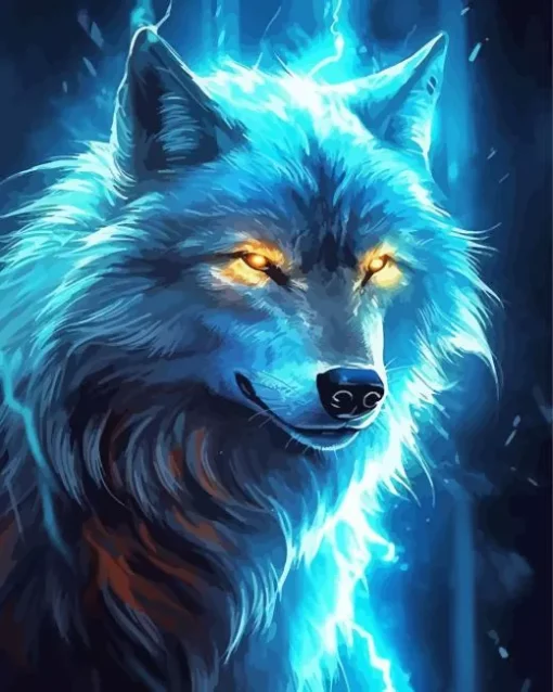 Blue Flame Wolf Diamond Painting