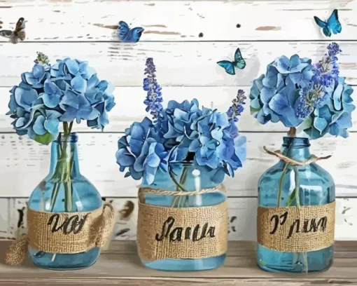 Blue Glass Flower Vases Diamond Painting