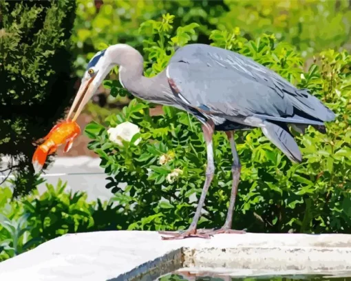 Blue Heron Eating Diamond Painting